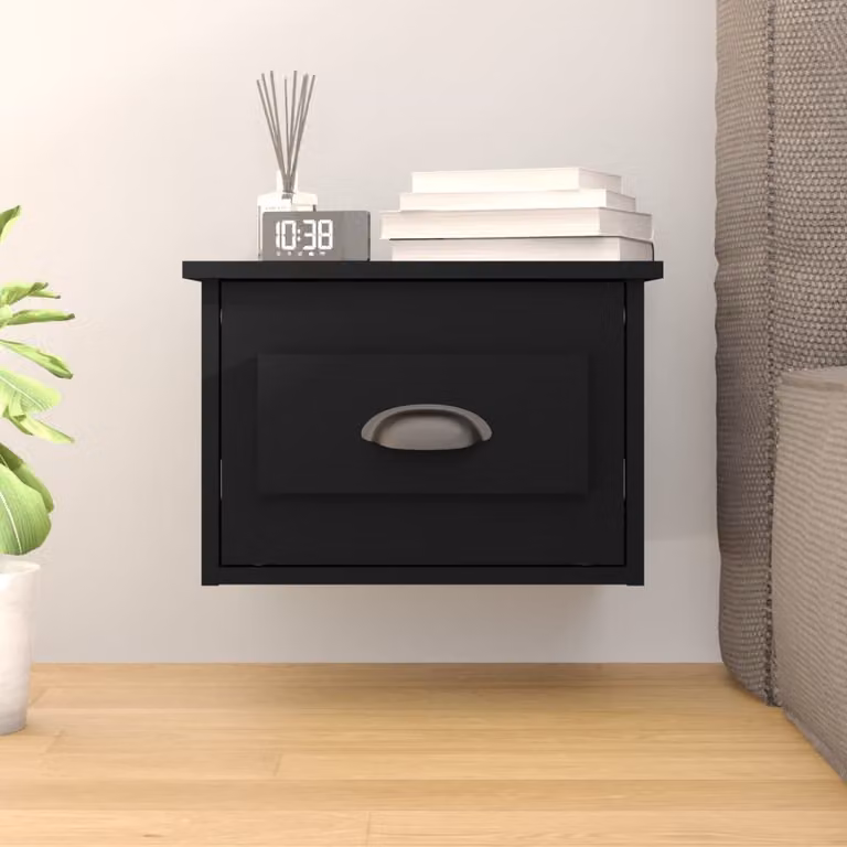 vidaXL Comodino da parete moderno in legno nero L: 41,5 cm, P: 36 cm, H: 28 cm