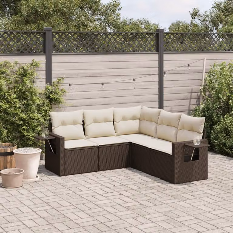 Maison Exclusive - Set Divano da Giardino 5 pz con Cuscini Marrone in Polyrattan