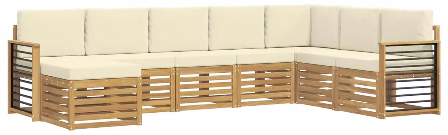 Set di divani da esterno, 8 pezzi, bianco e crema