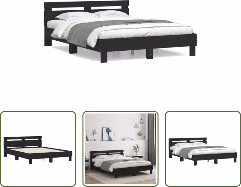 The Living Store Struttura letto con testiera nera 140x200 cm in materiale ligneo