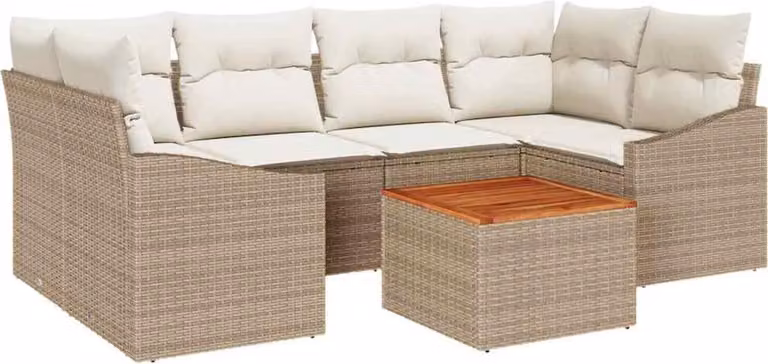 Set Divano da Giardino 7 pcs Beige e Crema polyrattan