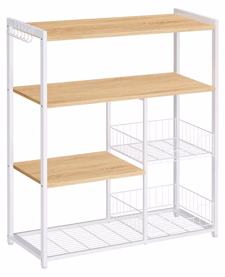 Ripiano per cucina con ganci – Ripiano per forno – Contenitore – Pannello di particelle di legno e acciaio – 35 x 80 x 95 cm