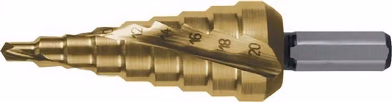 Trapano a gradoni in acciaio HSS con rivestimento TiN, dimensione 1