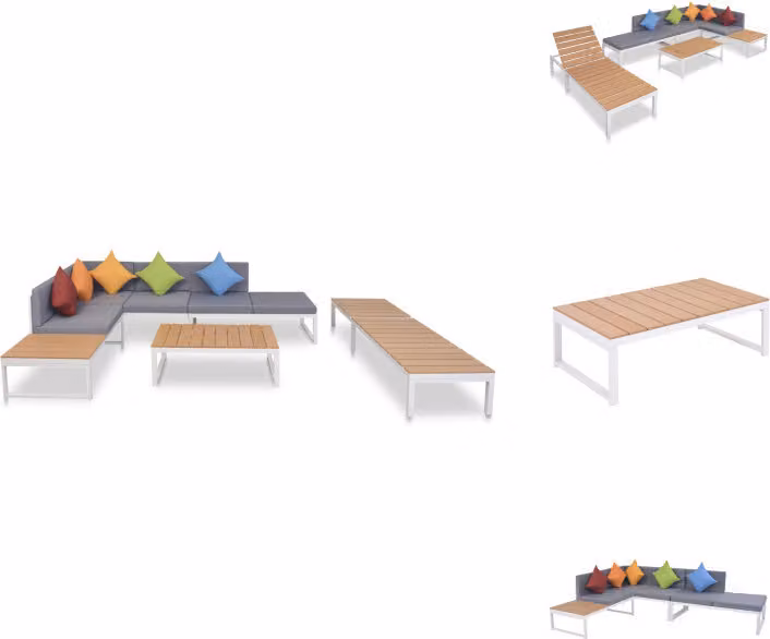 vidaXL Set di 5 pezzi per salotto da giardino con cuscini in alluminio e WPC - Set di mobili da giardino