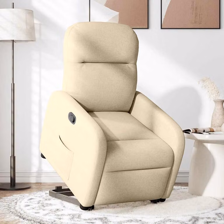 vidaXL Poltrona Alzapersona Reclinabile Crema in Tessuto