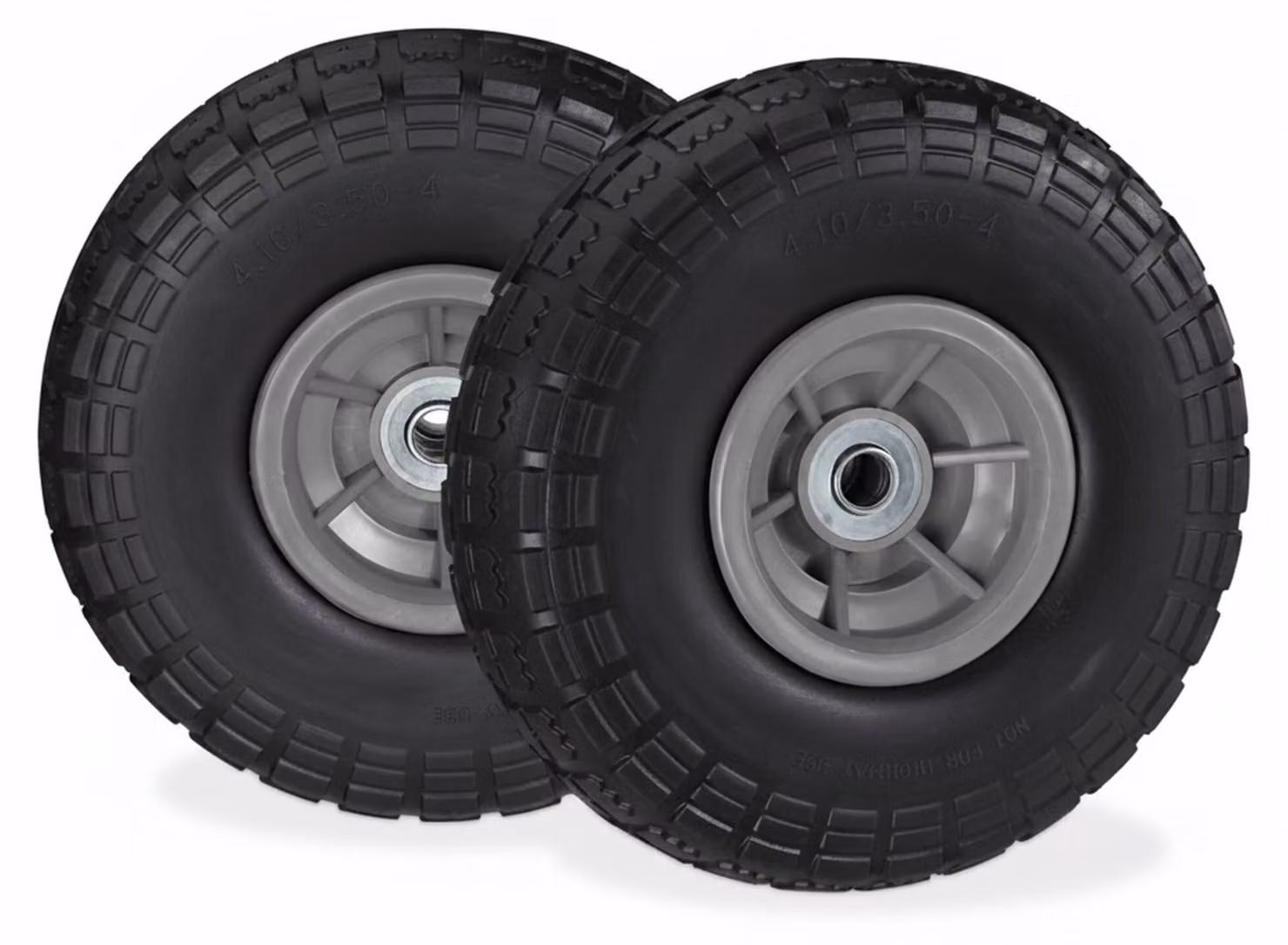 4 ruote per carrello a mano, pneumatici in gomma piena anti-foratura, 4.1/3.5-4", asse da 16 mm, portata fino a 150 kg, A x P: 26 x 8,5 cm, nero/grigio