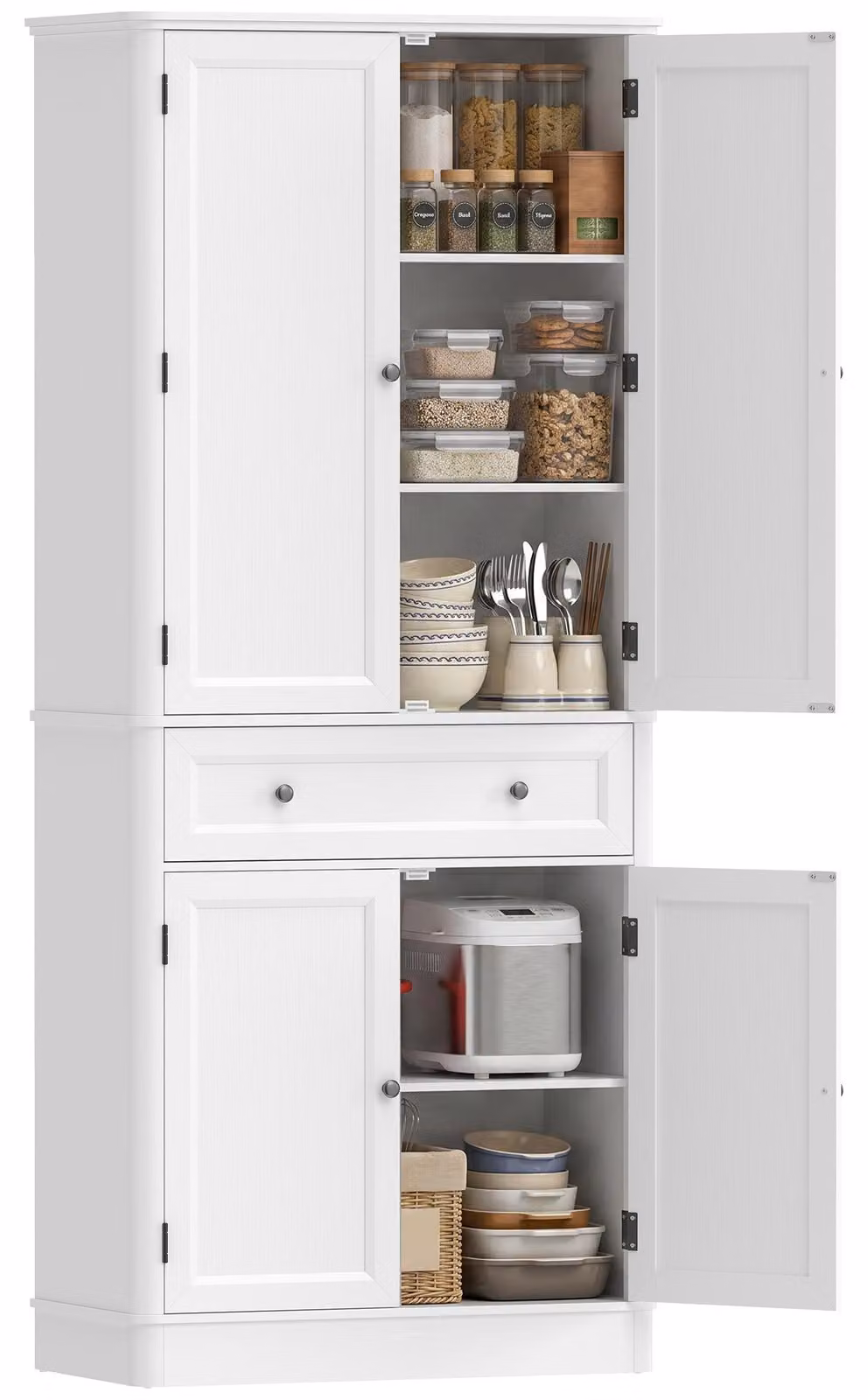 Mobiletto da cucina HOMCOM, 186,4 cm, mobiletto alto con 4 ante e cassetto, colore bianco