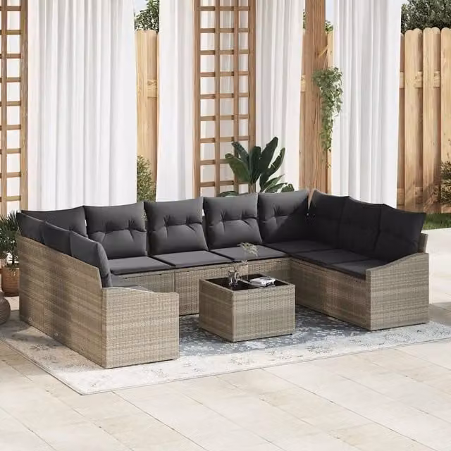 Set Divano da Giardino 9 pz Grigio chiaro polyrattan 3355561