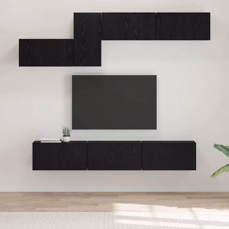 Set mobile TV moderno vidaXL in legno MDF color rovere e nero con 7 pezzi