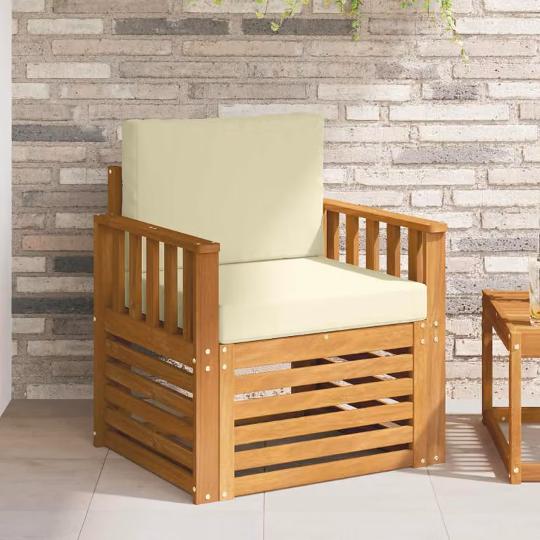 Set di divani da esterno vidaXL in legno di acacia massello e poliestere, colore beige e marrone, con cuscini inclusi