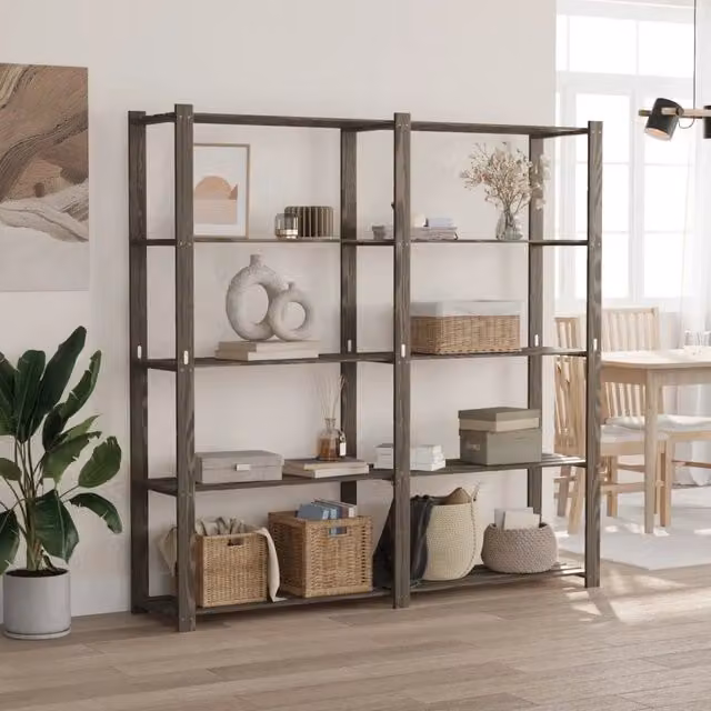 Scaffale a 5 Livelli vidaXL in Legno di Pino Grigio con Ripiani Regolabili L: 170 cm, P: 38 cm, H: 170 cm