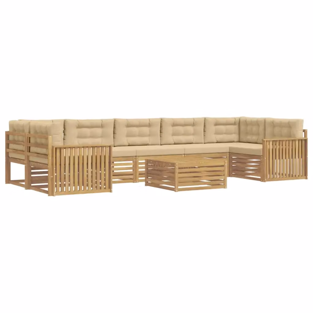 Set di divani da esterno vidaXL a forma di U con tavolo da caffè, in legno di acacia trattato, colore bianco e beige – 2