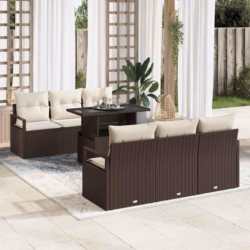 Maison Exclusive - Set da giardino composto da 7 pezzi, divano, colore marrone, realizzato in rattan sintetico