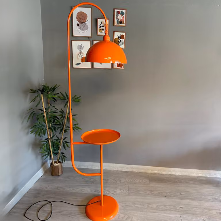 Lampada da terra moderna in metallo con E27, arancione Paralume regolabile