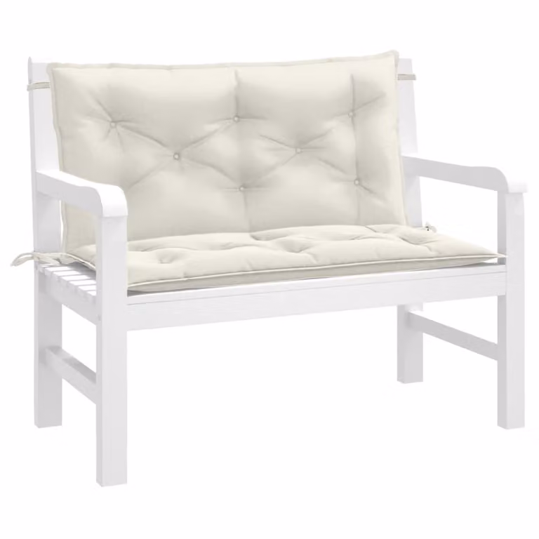 Set di 2 cuscini per panca da giardino vidaXL in tessuto beige e bianco, resistenti ai raggi UV e antiscivolo, L 100 cm x P 50 cm x H 7 cm