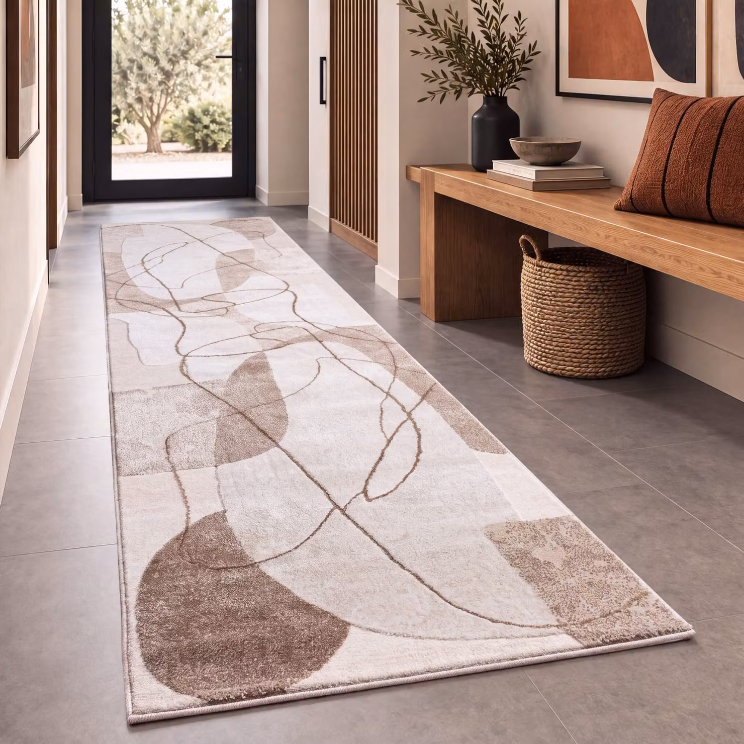 Tappeto Tiana beige con effetto alto-basso, design geometrico scandinavo, L: 80 cm, P: 300 cm – 2