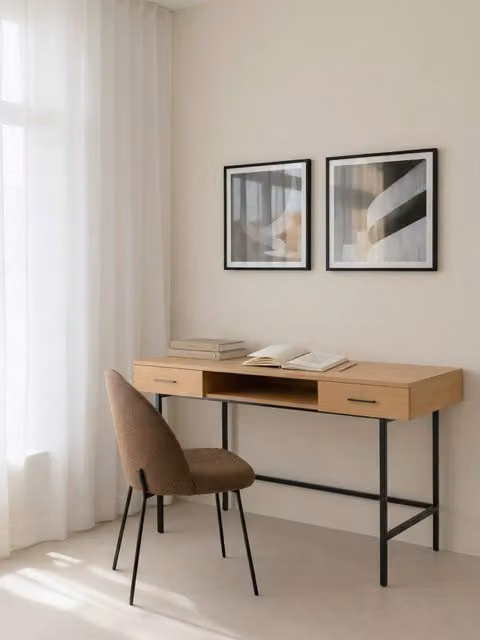 Scrivania moderna Vega Kenay Home in legno e metallo, colori beige e nero, L: 120 cm, H: 76 cm