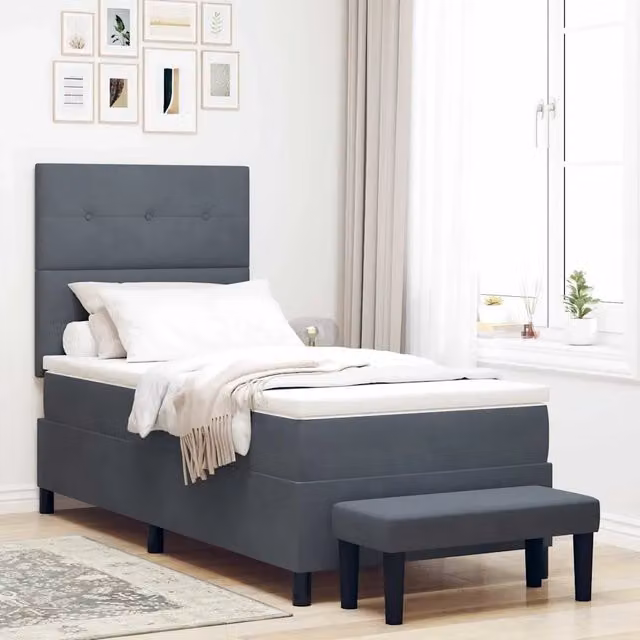 Letto a molle moderno vidaXL con testiera in velluto grigio, L 80 cm x P 200 cm – 1
