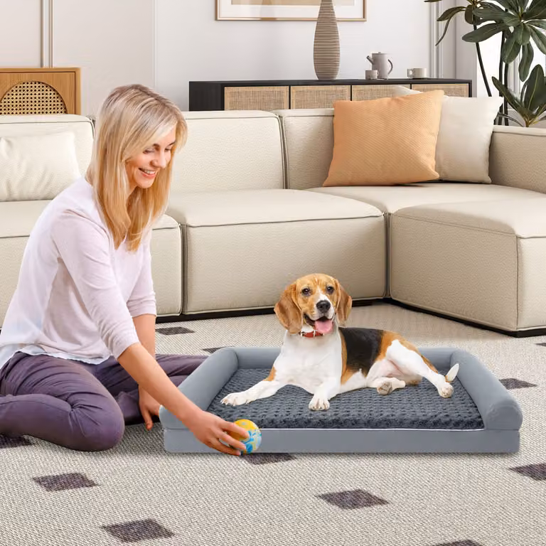 Letto ortopedico per cani Costway in schiuma grigia con cuscino a forma di uovo, taglia XL, 122 x 89 cm
