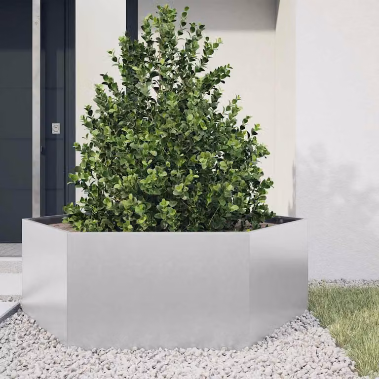 vidaXL Fioriera Esagonale da Giardino in Acciaio Zincato Argento L: 138 cm, P: 120 cm, H: 45 cm