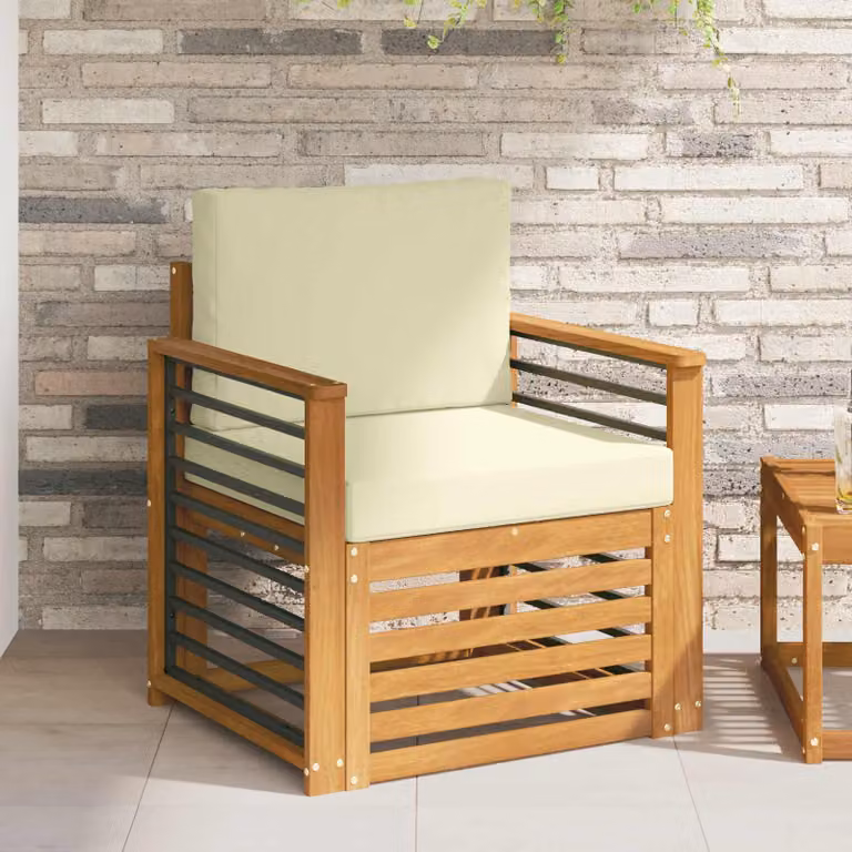 Set di divani da esterno vidaXL in legno di acacia massello e poliestere con cuscini inclusi, colore beige e marrone