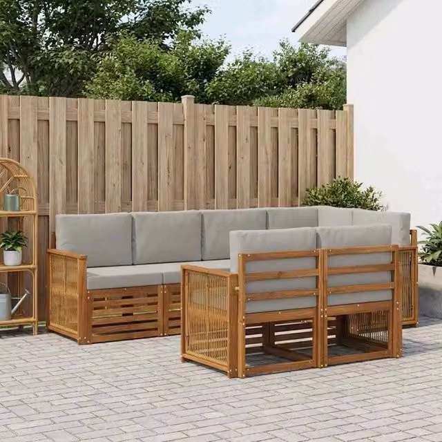 Set di divani da esterno 7 pz Naturale e Grigio Chiaro 3384477