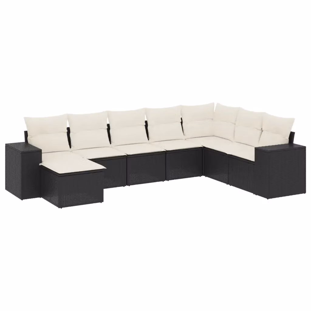 Set di Divani da Giardino a L vidaXL con 8 Pezzi, Polyrattan Nero e Bianco con Cuscini e Ottoman – 2