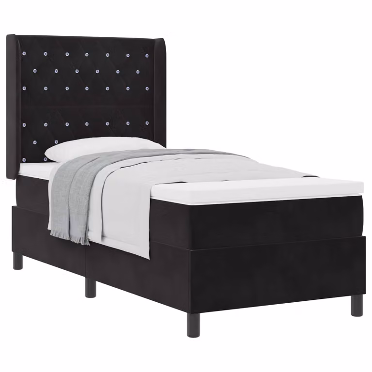 Letto a molle con materasso vidaXL in velluto nero, L/P/H: 90 x 190 x 93 cm