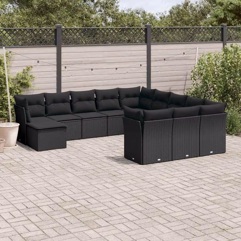 vidaXL Set Divani da Giardino 12 pz a Forma a L con Cuscini Nero in Polyrattan e Acciaio