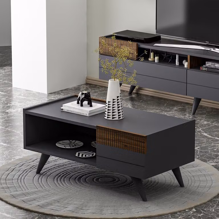 HOMIDEA Tavolino da salotto a forma di luna, tavolino ausiliario con 4 gambe, design moderno (antracite/noce)