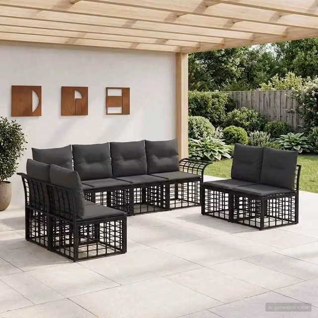 Set di divani da esterno 8 pz Nero e Grigio scuro Poliestere 3437671