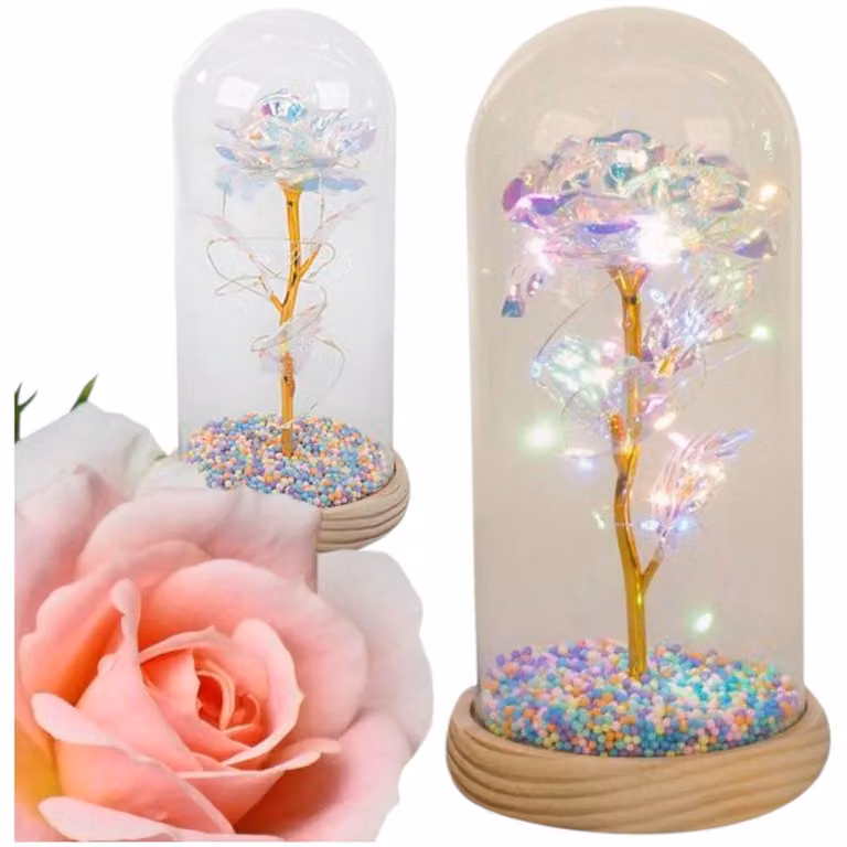 Rosa eterna in vaso con illuminazione a LED. Un regalo romantico per lei, perfetto per ogni occasione