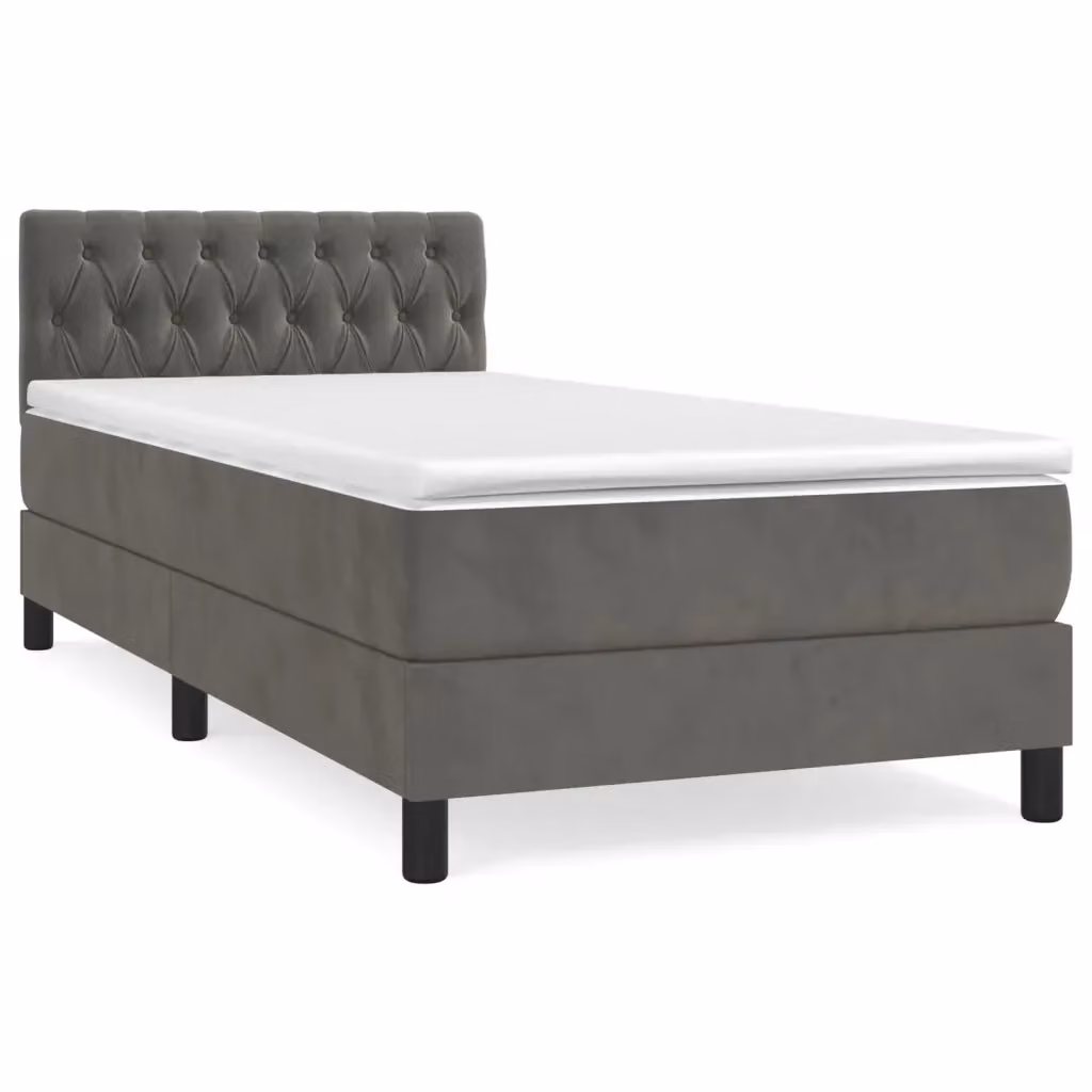Letto con Giroletto a Molle e Materasso Ibrido vidaXL in Velluto Grigio e Bianco L/P/H: 90 x 200 x 78 cm – 2