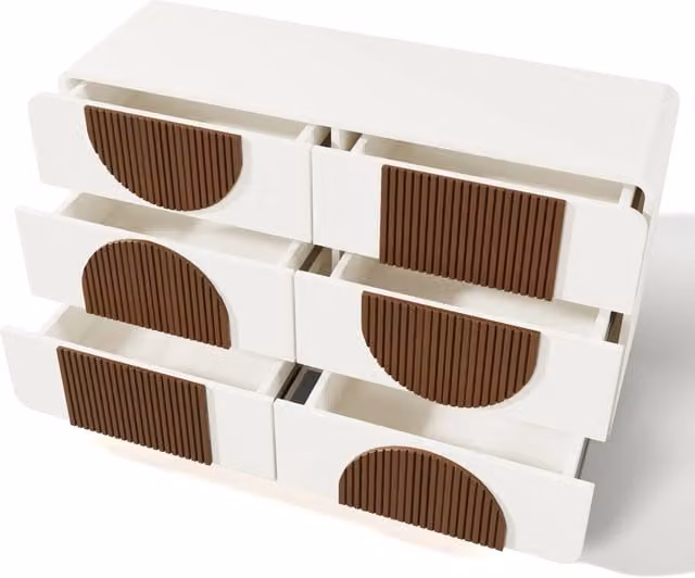 Cassettiera Chicfurn moderna con 6 cassetti soft close bianca L 121 cm x P 41 cm x H 71 cm