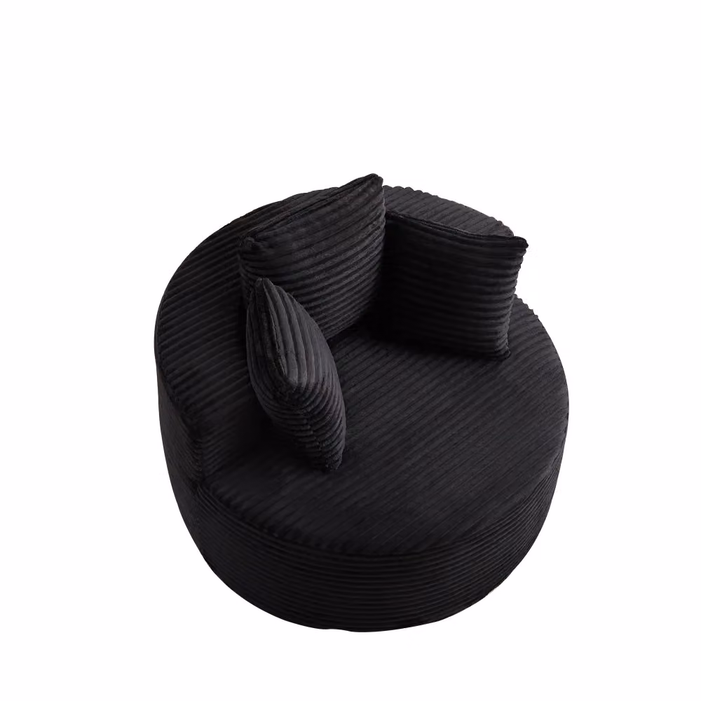 Poltrona singola rotonda Minimal in corda nera con 3 cuscini, Diametro: 110 cm – 2