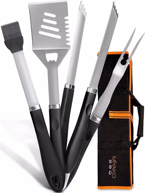 Set di 5 utensili per barbecue Deuba® in acciaio inossidabile e plastica, colore nero – 1