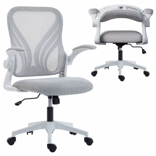 HOMCOM Sedia ergonomica da ufficio con schienale pieghevole grigio chiaro