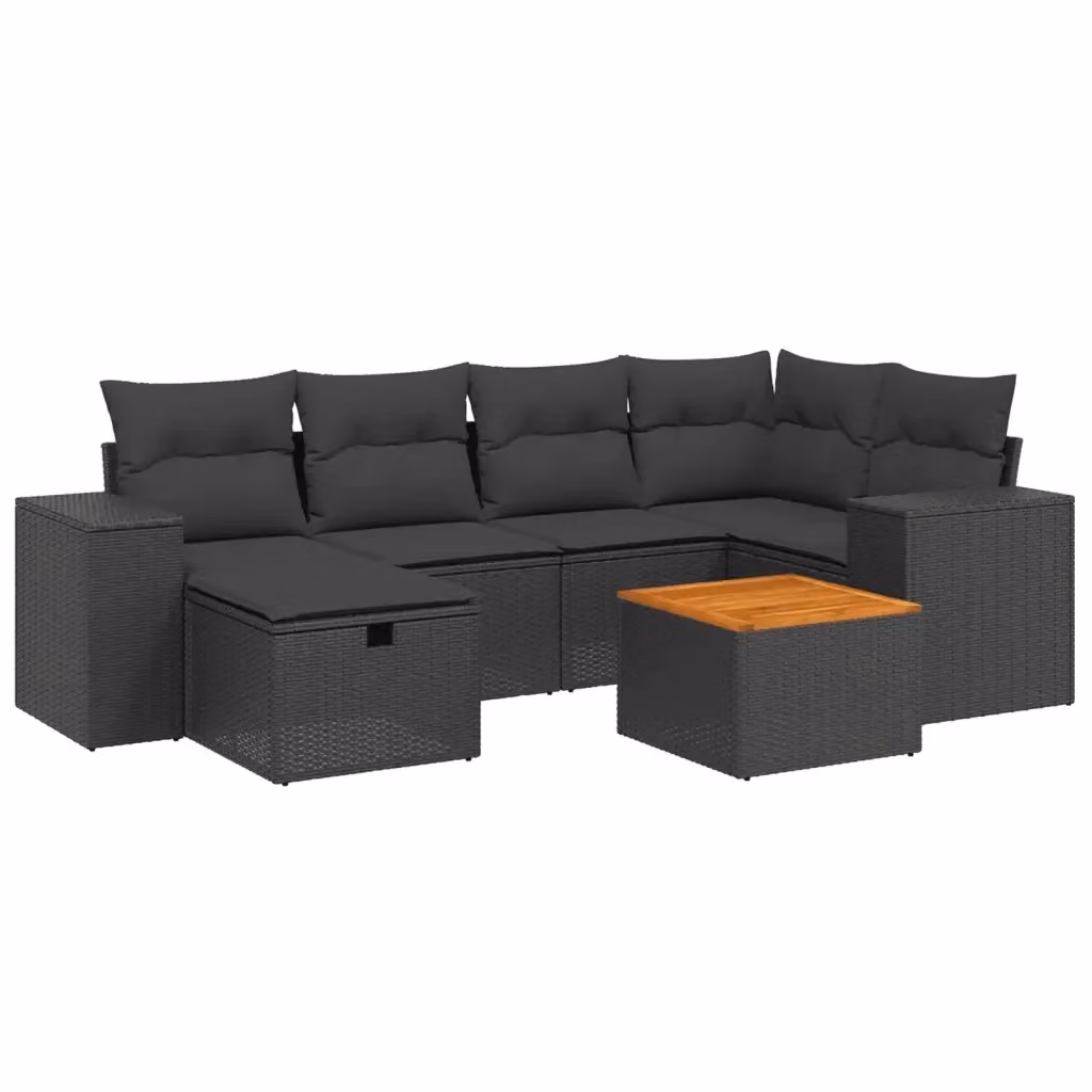 vidaXL Set Divani da Giardino a L con Cuscini 7pz Nero in Polyrattan e Acciaio – 2
