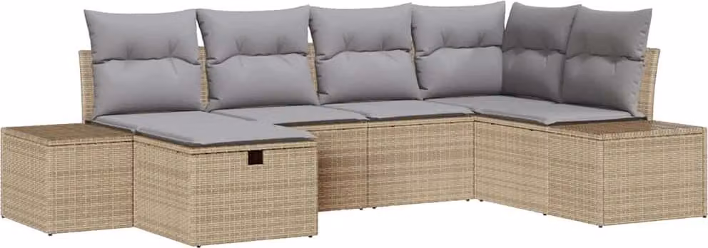 Set Divano da Giardino con cuscino 6 pcs Beige polyrattan