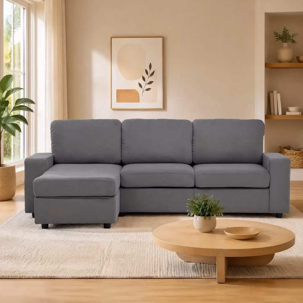 Divano angolare MIVRAY con chaise longue reversibile e vano contenitore in tessuto grigio, L 245.5 x P 150.5 cm – 2