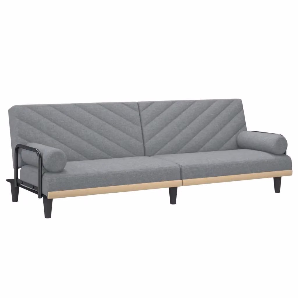 Divano Letto Click Clack vidaXL in Tessuto Grigio con Poggiatesta Regolabile e Cuscini – 2