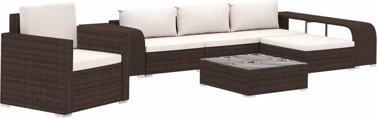 set salotto da giardino 8 pezzi con cuscini in poly rattan marrone