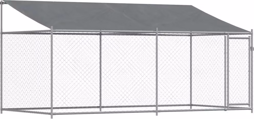 Gabbia Cani con Tetto e Porta Grigia 4x2x2 m in Acciaio Zincato