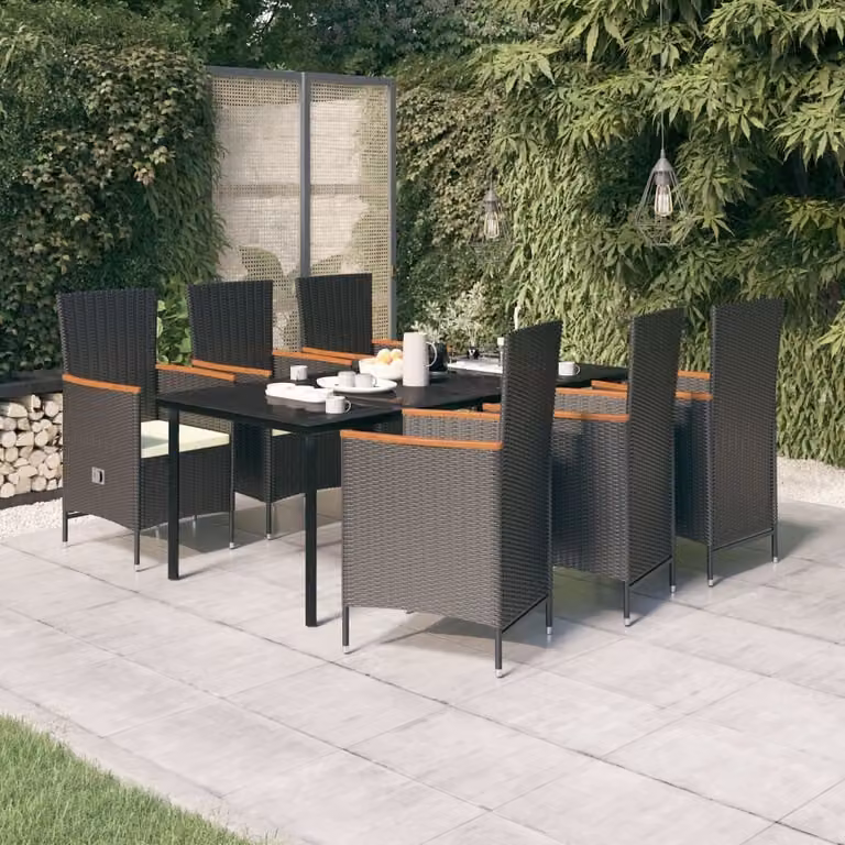 Maison Exclusive - Set da pranzo da giardino da 7 pezzi con cuscini, nero