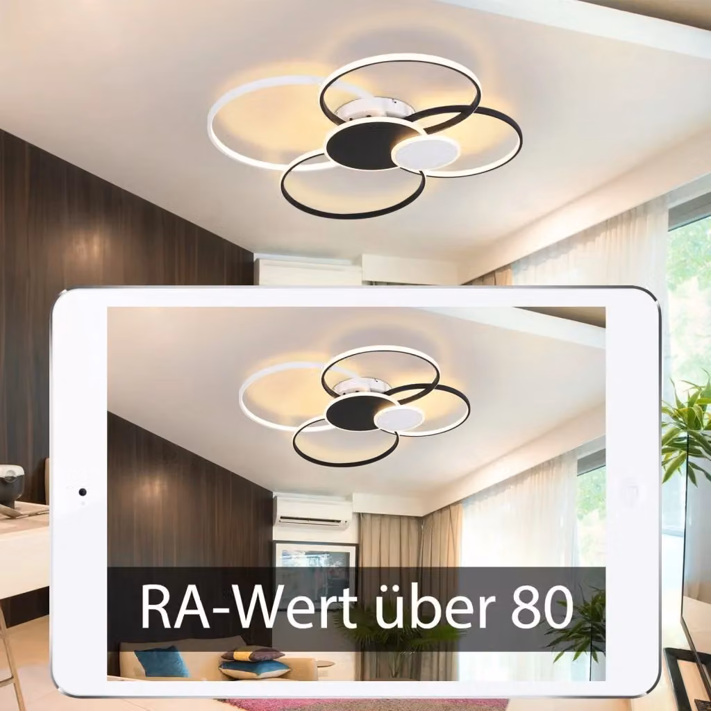 ZMH Lampada da soffitto LED moderna con design a 6 anelli, dimmerabile con telecomando, 72W, disponibile in nero o bianco – 2