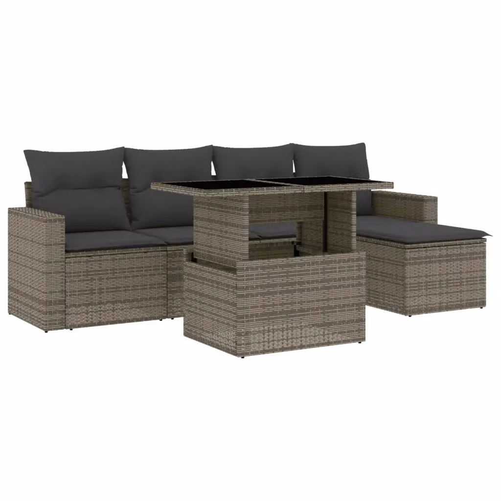 vidaXL Set Divano da Giardino a L 6 pz con Cuscini Grigio in Polyrattan e Struttura in Acciaio – 2