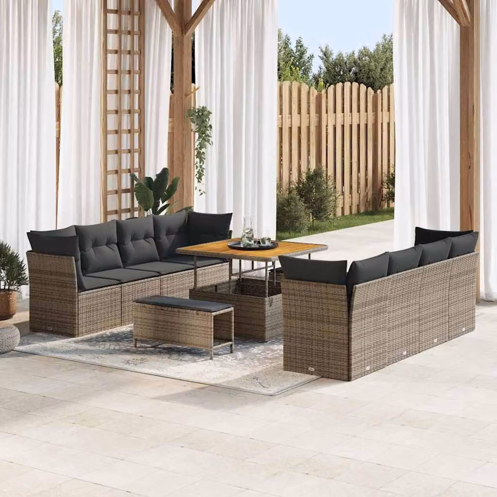 Maison Exclusive - Set da giardino composto da 11 pezzi, divano, colore grigio, realizzato in rattan sintetico