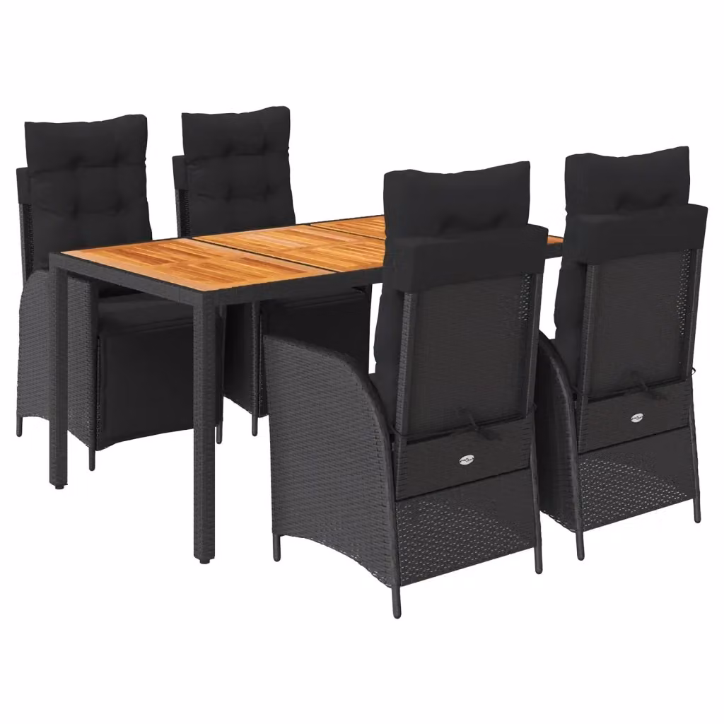 Set da pranzo da giardino vidaXL in legno di acacia oliato e rattan nero con 5 pezzi – 2