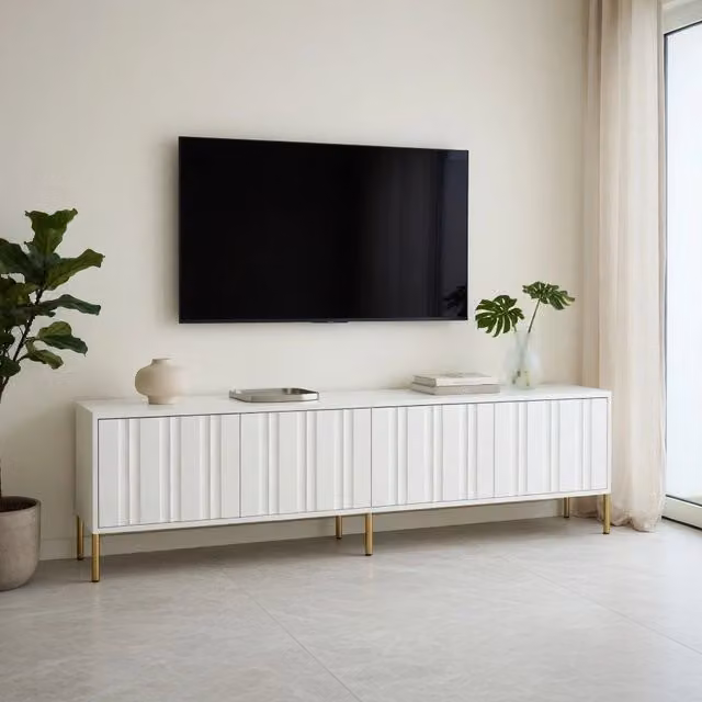 Cassettiera TV bianca; MDF e truciolare; 190 cm