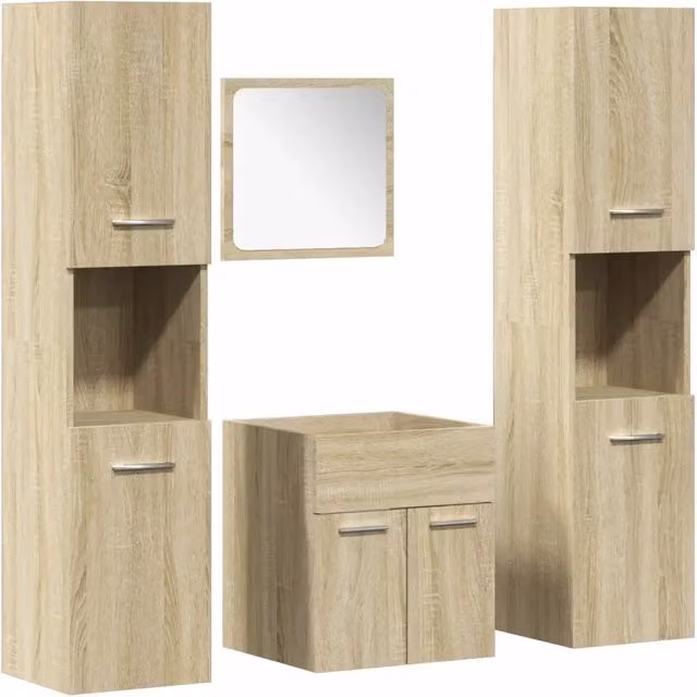 Set Mobili da Bagno | Armadio da bagno 4 pz Rovere Sonoma in Legno Multistrato